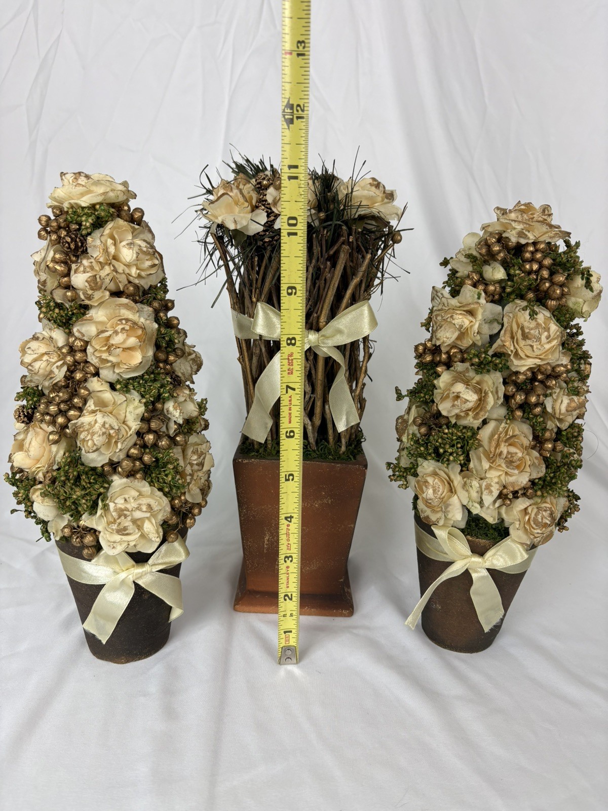 Set of 3 – Heirloom Topiaries Cream Rose Floral Table Top Romantic VTG Wedding