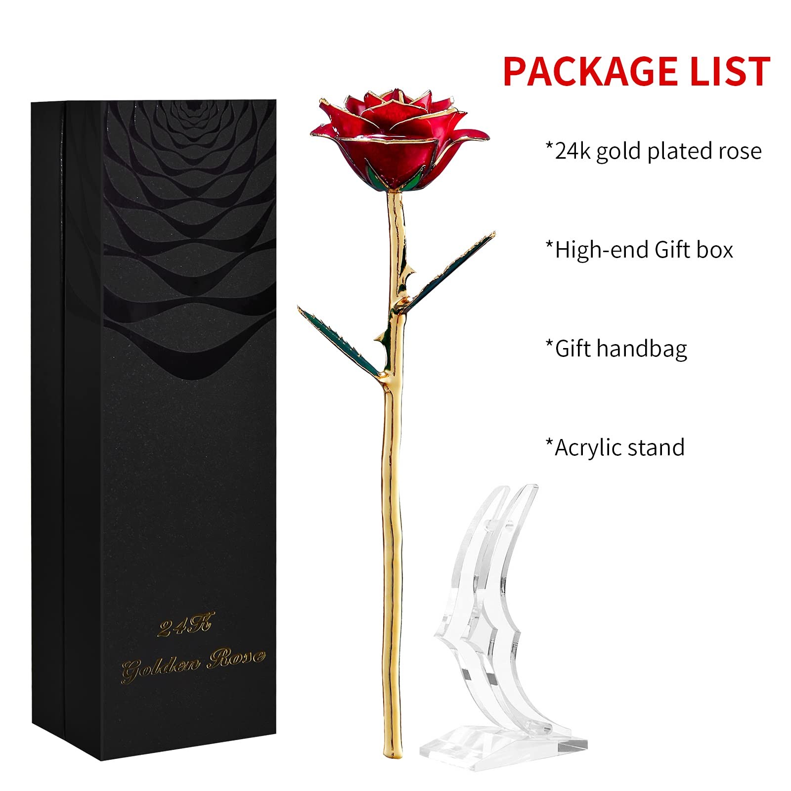 Gold Dipped Rose 24k Gold Plated Eternal Flower Red Anniversary Birthday Gift