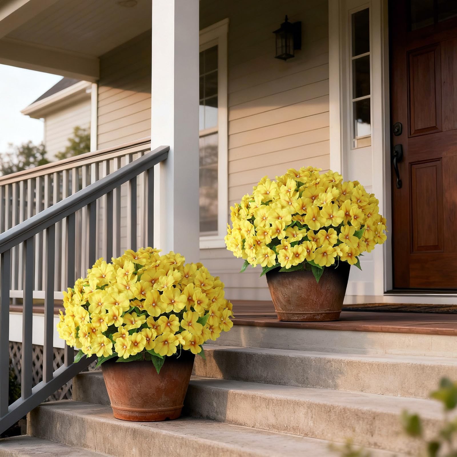 2 Set of Artificial Impatiens Topiary Trees – Fake Silk Flower Potted Plants,…
