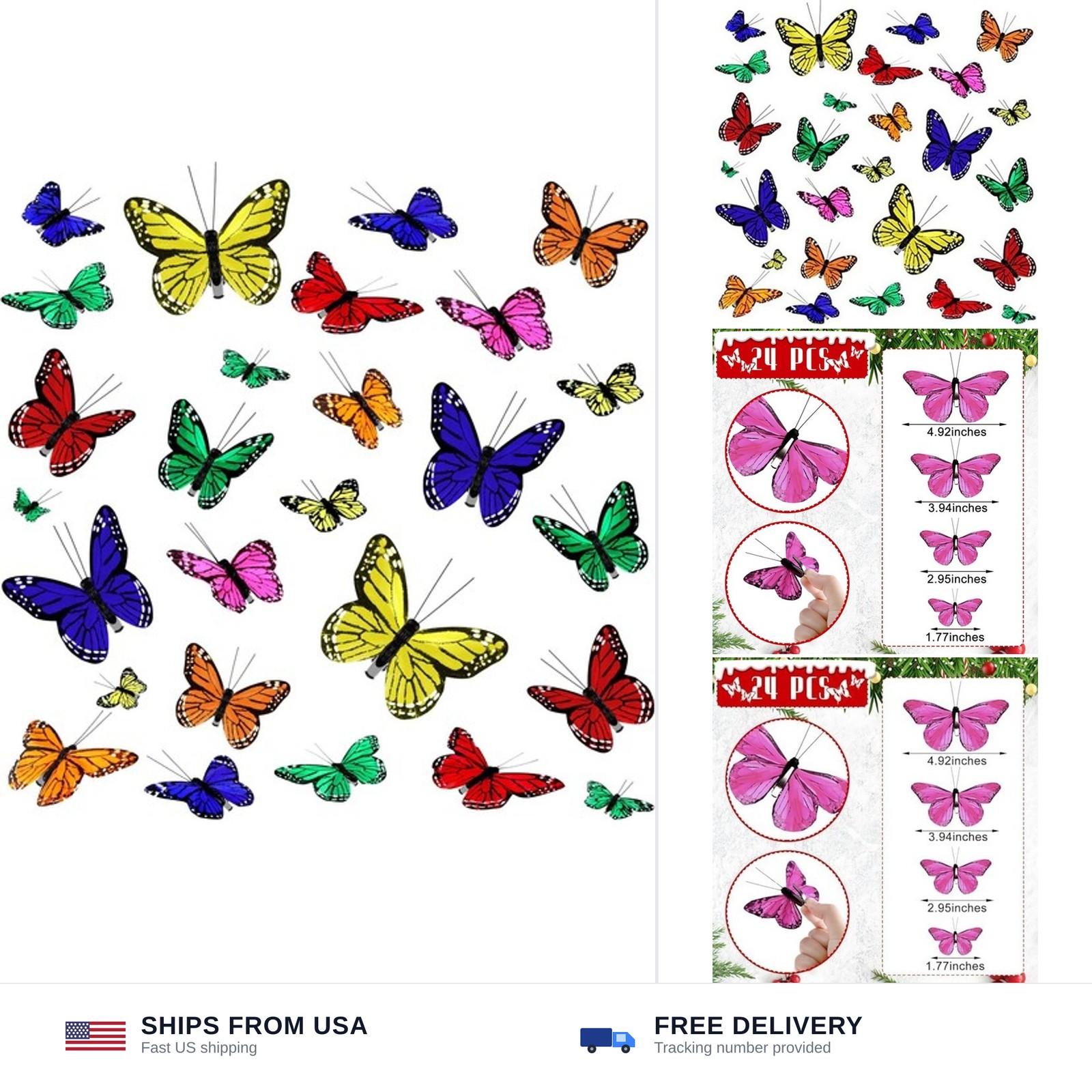 24 Pcs Monarch Butterfly Decorations 4 Size Artificial Monarch Feather Fake B…