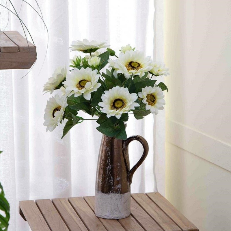 4pack, Artificial Cream Sunflower Bush, Garden Home Table Flower Decor