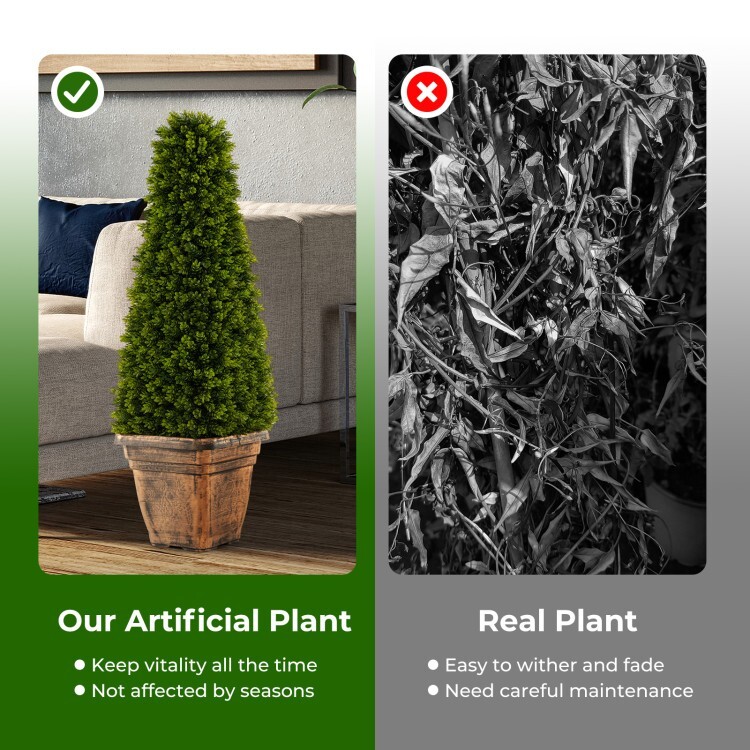 3′ Outdoor Artificial Boxwood Topiary Tree Decor Potted Plant wBuilt-in Cement