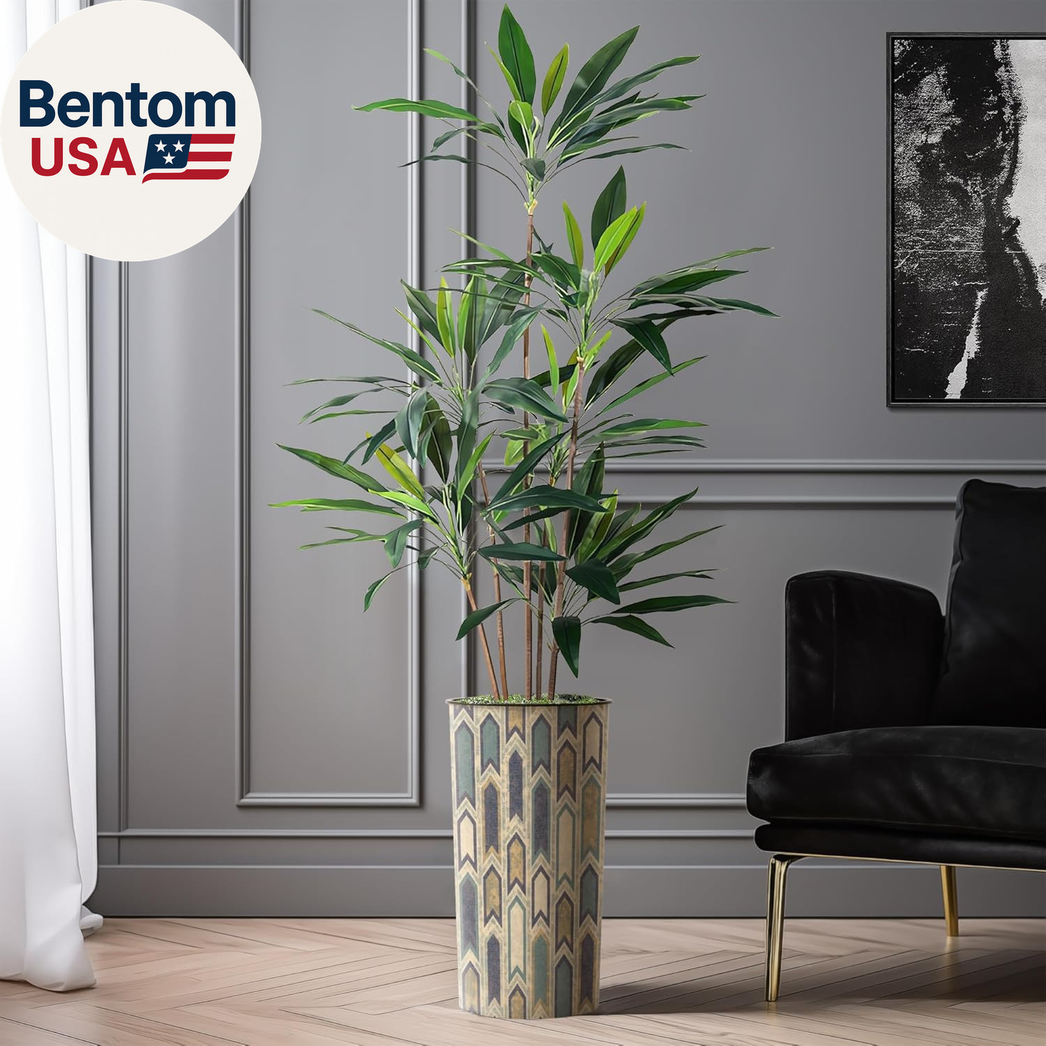 Artificial Tree in Modern Polygon Pattern Effect Planter, Fake Dracaena Tree Sil