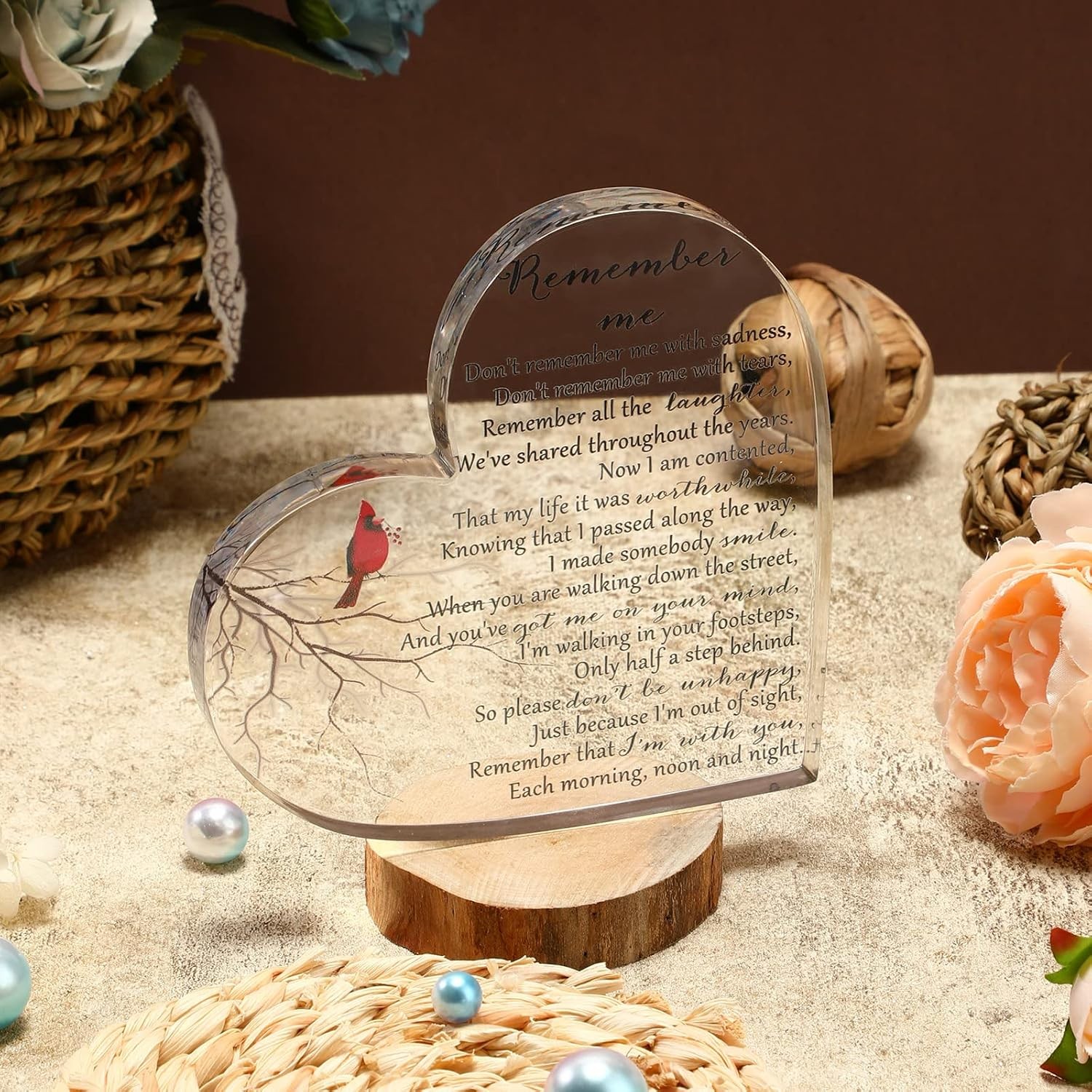 Yookeer Sympathy Gift Acrylic Heart Shape Memorial Bereavement Gifts for Loss of