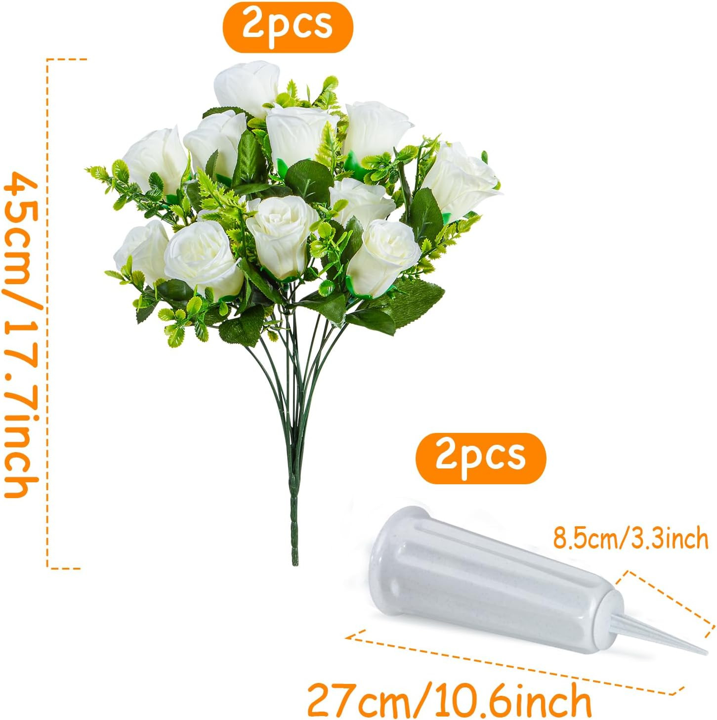 Artificial Cemetery Flowers, Set of 2 Artificial Rose Bouquet Grave Memorial Flo