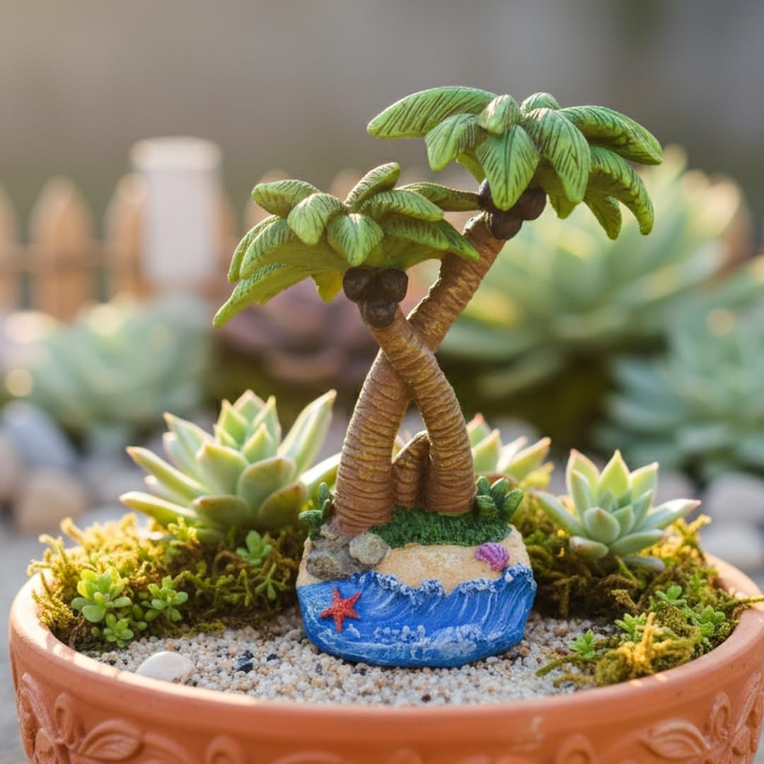 5 Inch Palm Tree Statue, Mini Palm Decor