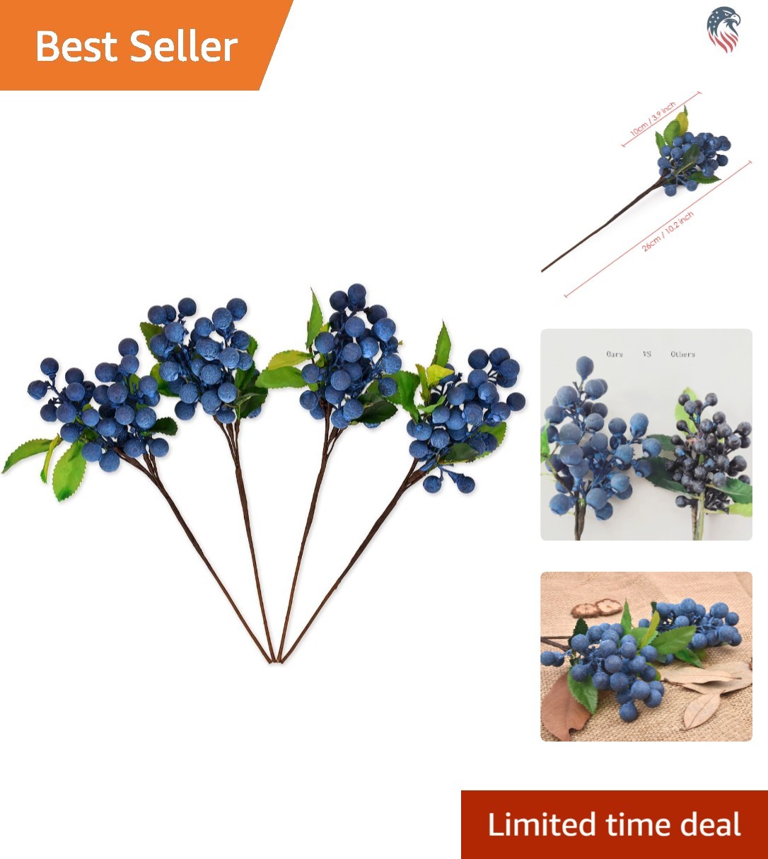 Elegant Blue Faux Fruit – Durable, Bendable Artificial Blueberries for Decor
