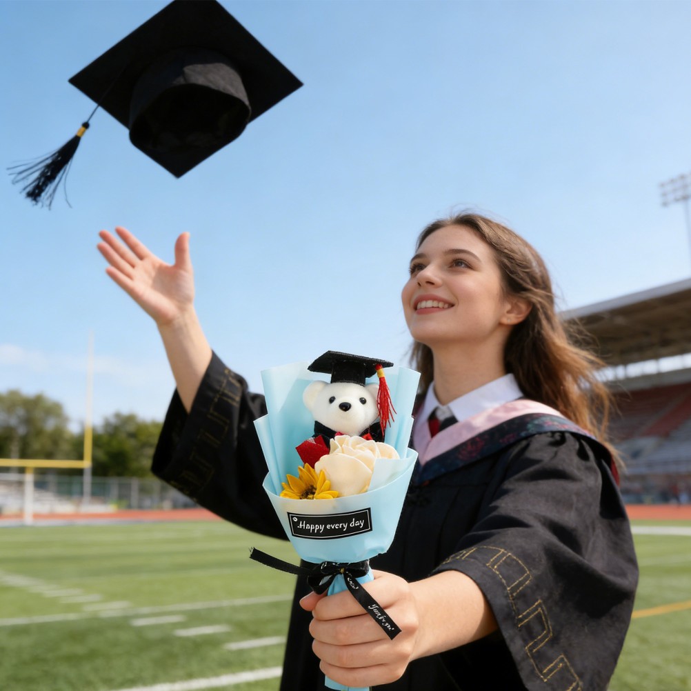Graduation Flower Bouquet Artificial Stuffed Animals Decorated Bear for