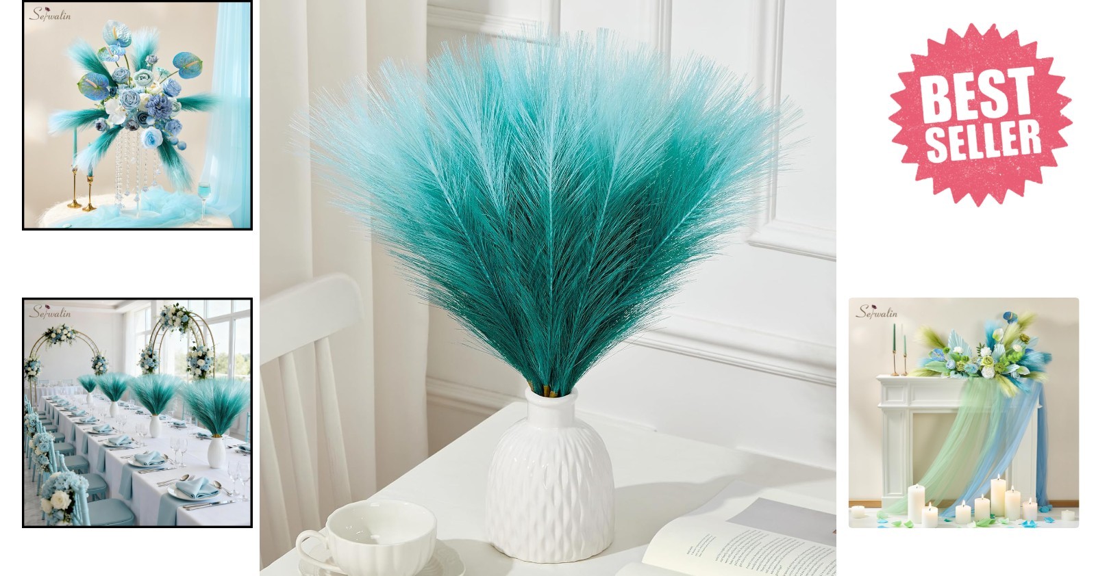 Luxurious 17.7 Inch Silk Faux Pampas Grass – 6 Pcs for Wedding & Home Styling