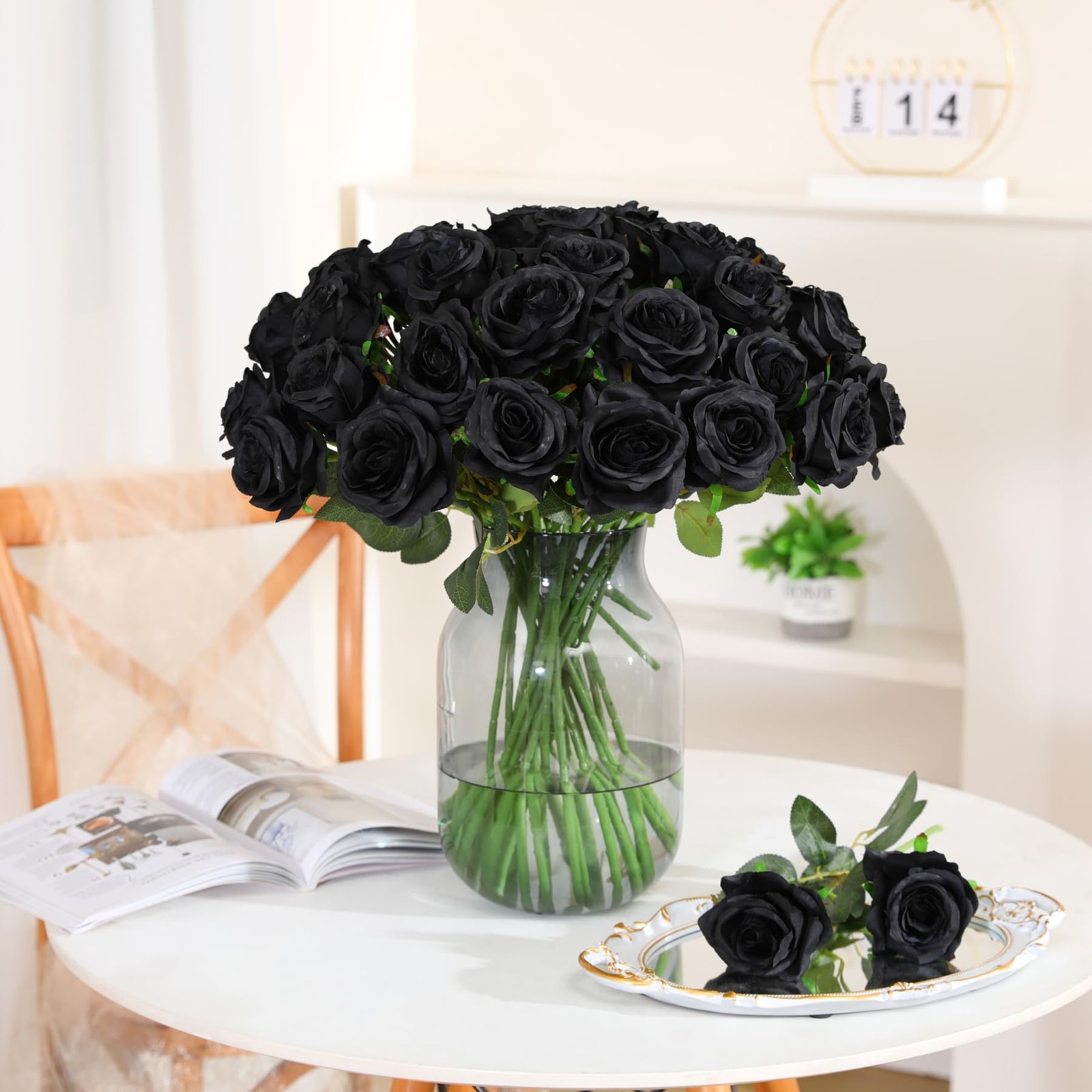 50pcs Artificial Silk Roses Bulk,Fake Roses Flower with Stems Realistic Flowe…
