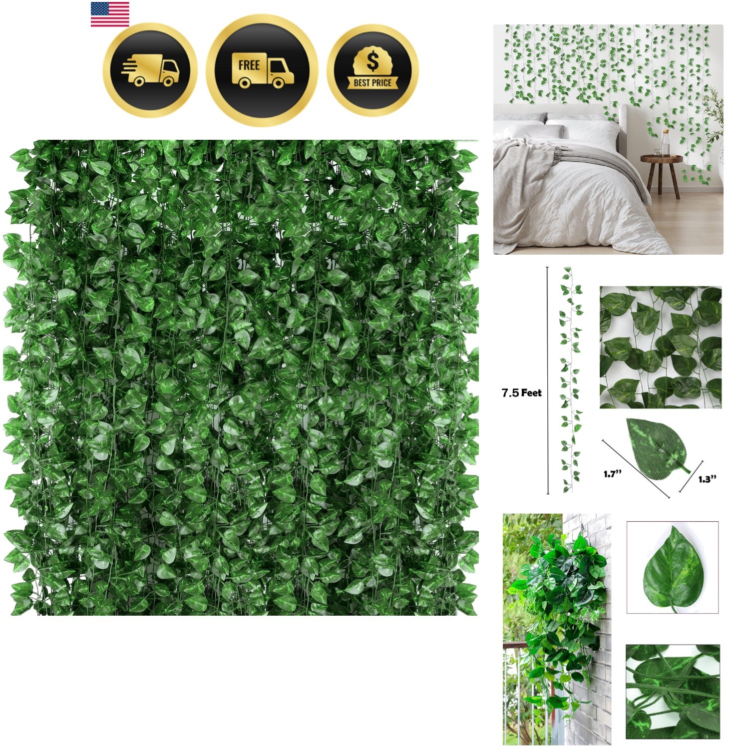 Greenery Hanging Garland Faux Ivy Plants Foliage Wall Decor 720 Feet 96 Pack