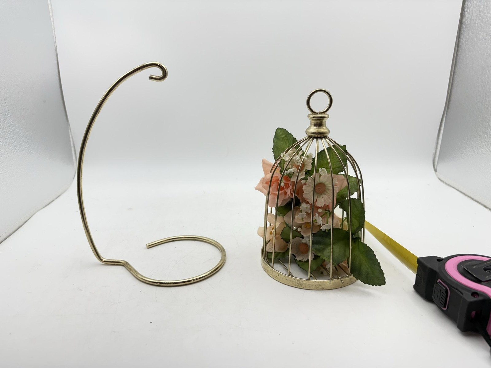 Metal Birdcage Artificial Rose Daisy Houseplant With Stand 8″ Floral Decor