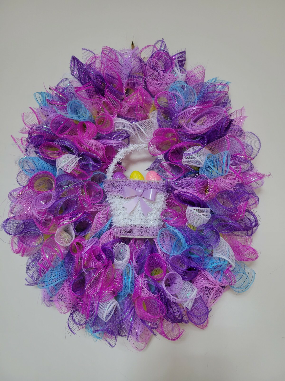 EASTER egg basket blue yellow purple pink SPRING Wreath Deco Mesh Door window