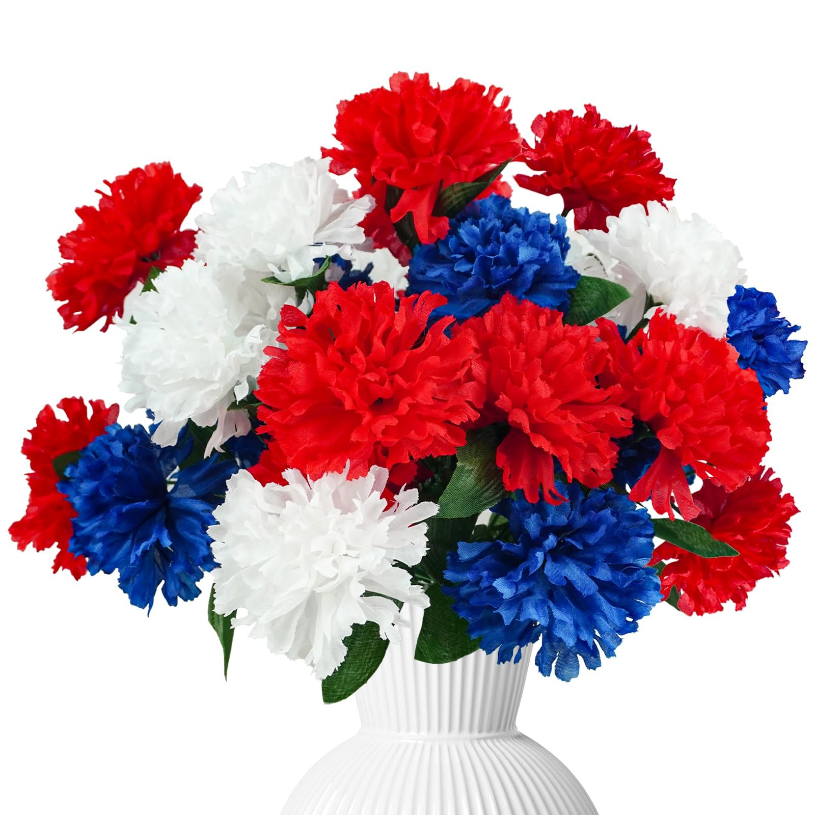 6Pcs Red White Blue Faux Mums Flowers for 4th of July Decor, Patriotic Memori…