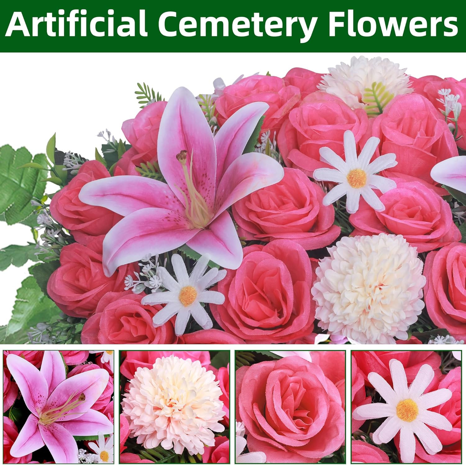 Artificial Cemetery Flower Saddles,Headstone Saddles for Graves,Lily Rose Flower