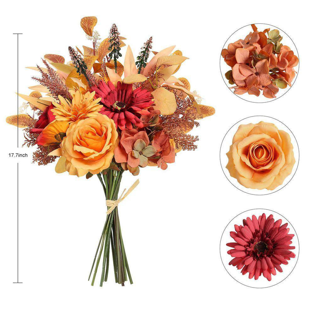 17.7 In. H Multicolor Artificial Fall Flowers Bouquet for Decor, Fake Silk Flowe