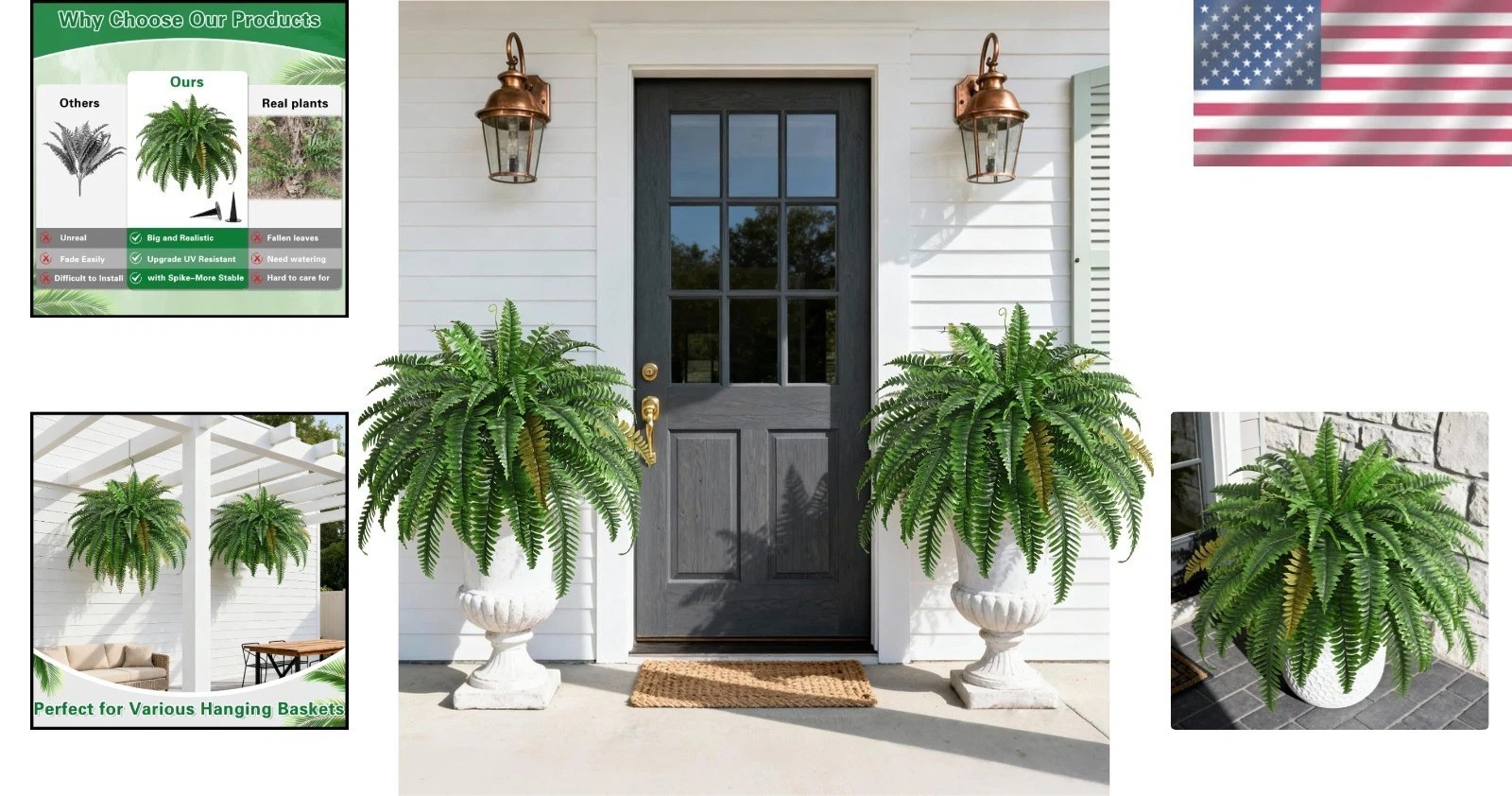 Lifelike 45in Boston Ferns – 2PCS Weatherproof Artificial Plants for Patio Decor
