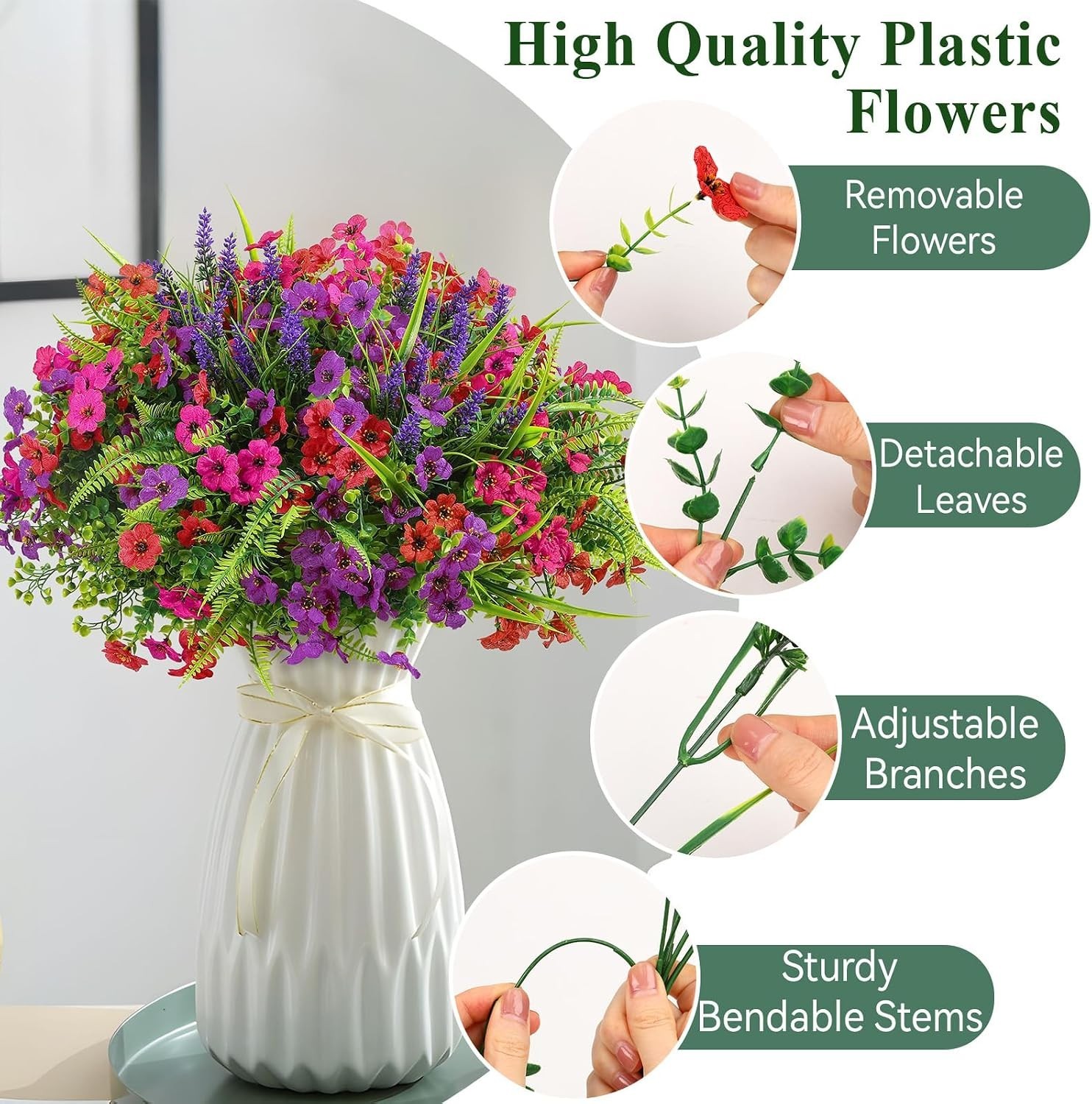 Spring 24 Bundles Faux Plants – Luxurious UV Resistant Decor for -Round Use