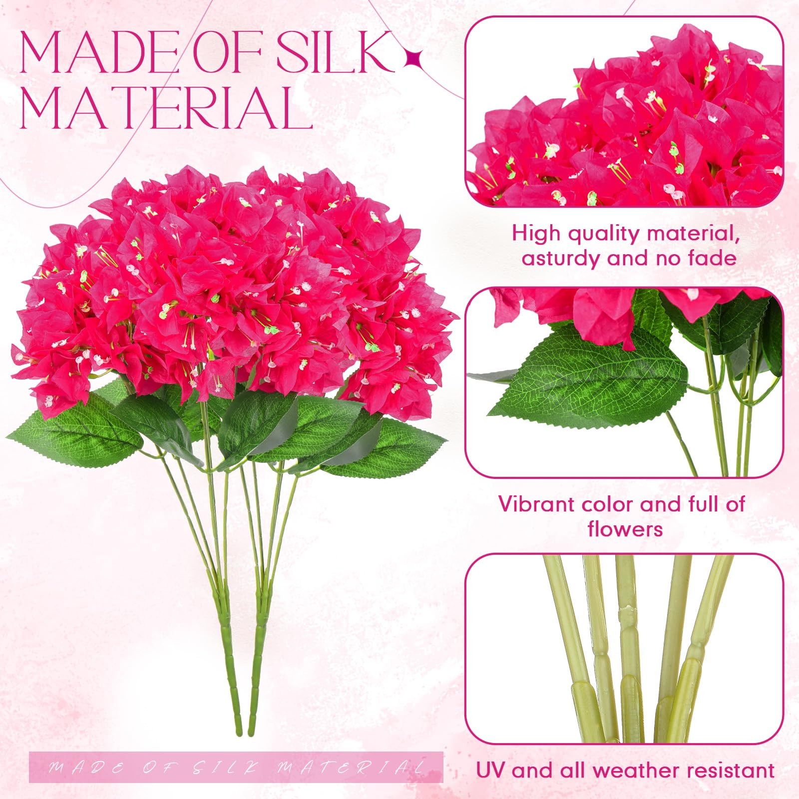 10 Pcs Artificial Flowers Bougainvillea Bush Faux Floral No Fade Faux Silk Bo…