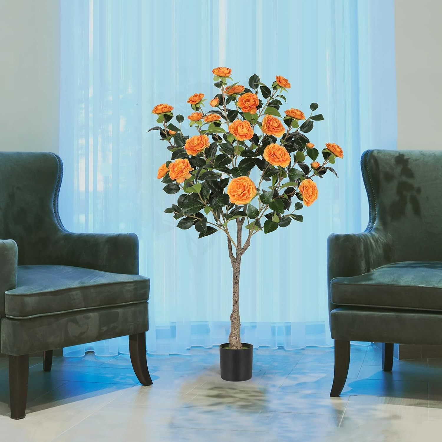 4FT Artificial Camellia Tree w/Blooming Flowers Faux Plants Office Door Decor