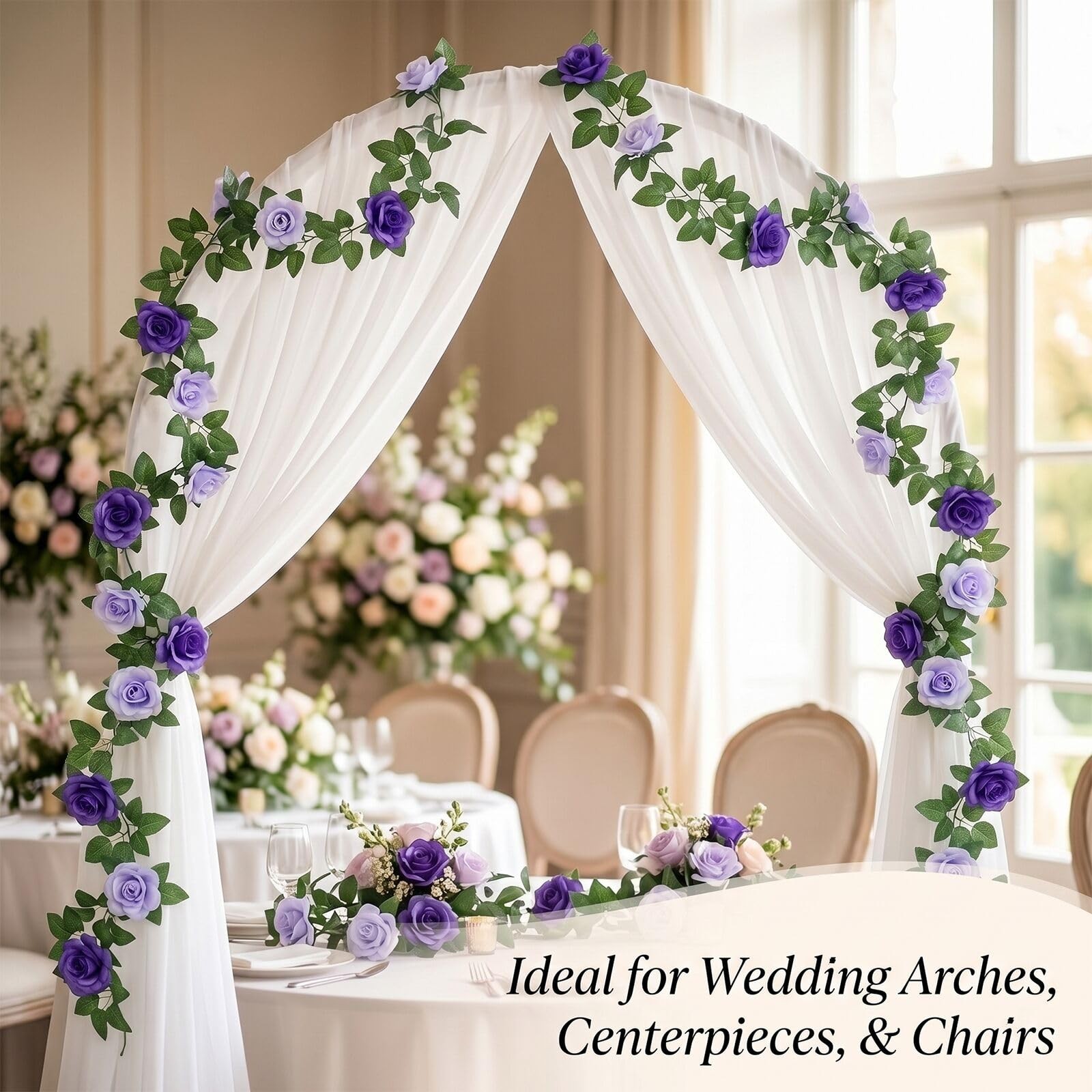 2 Pack 16FT Artificial Rose Garland – Dual Tone Light/Dark Purple Silk Flower…