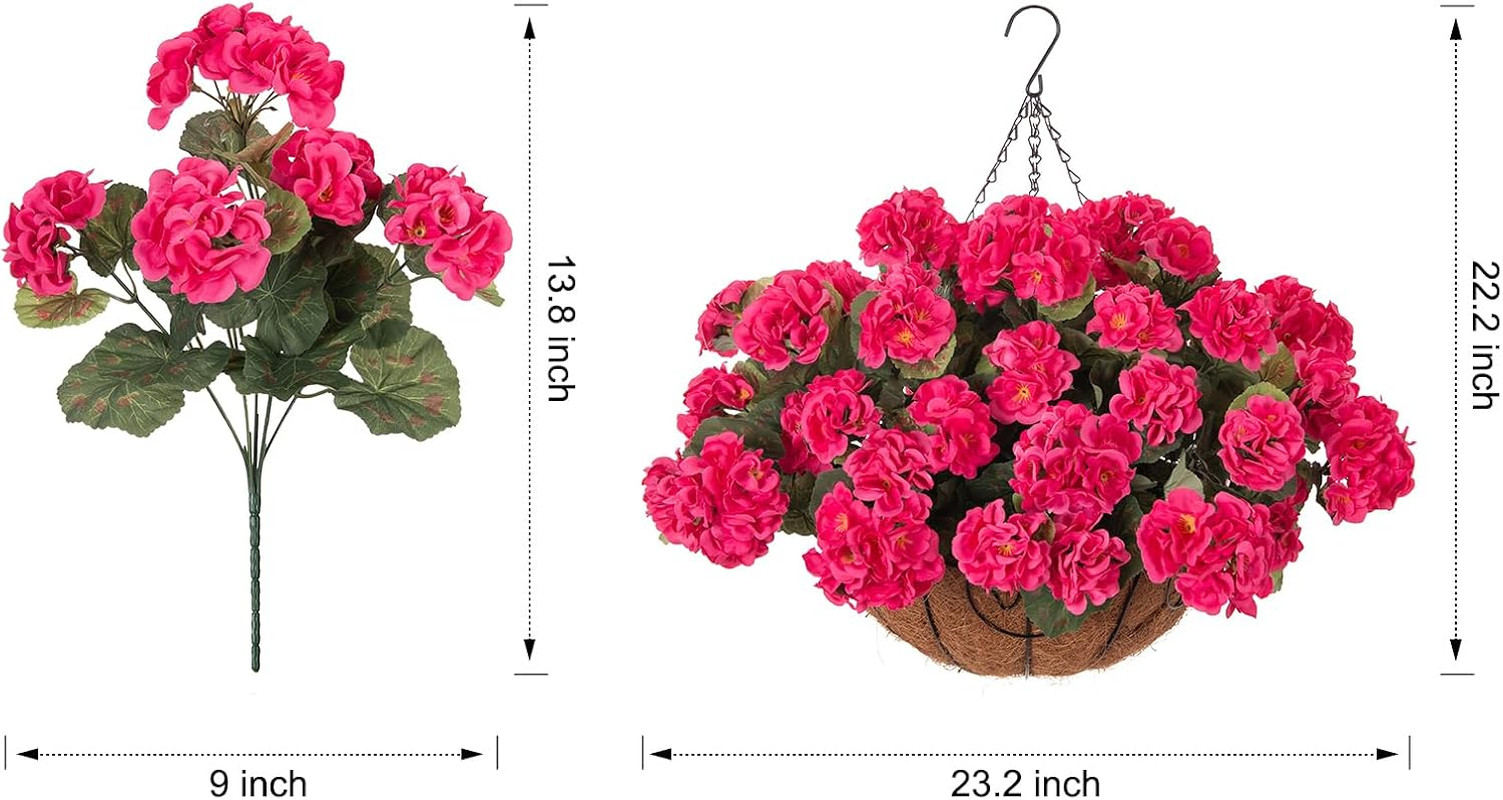 UV Resistant Artificial Geraniums Hanging Basket for Outdoor Decoration