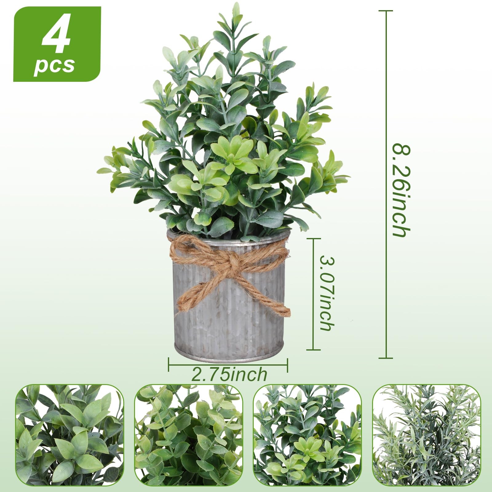 Small Artificial Plants Set of 4 Fake Potted Plant with Iron Pot Mini Greener…