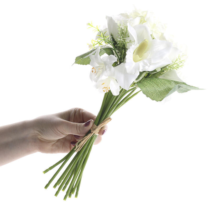 Lot of 2 White Artificial Rose, Hydrangea, and Orchid 11-1/2″ Floral Bouquets