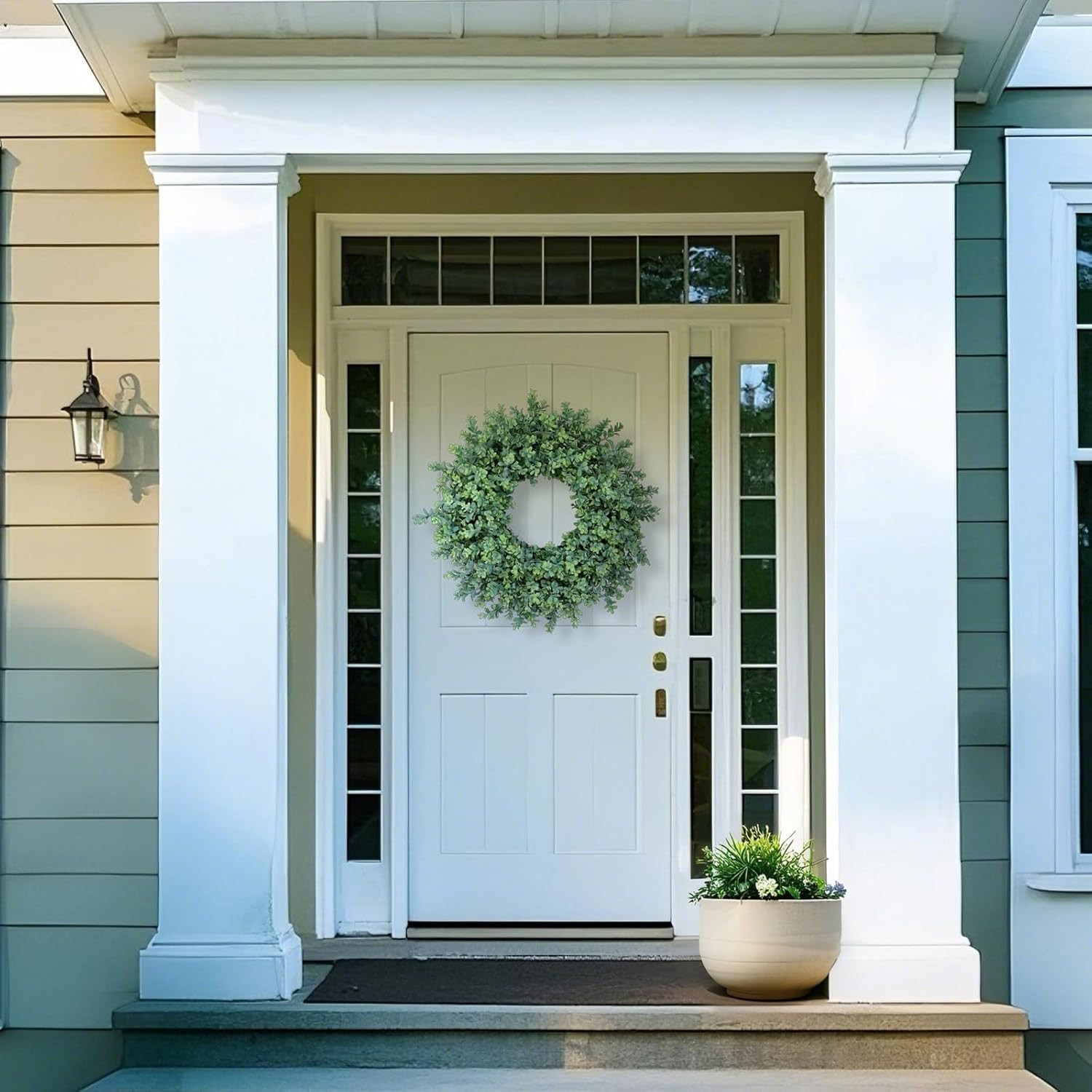 26″ Artificial Boxwood Wreath Fake Plant for Front Door Decor(Green) | Large Gre