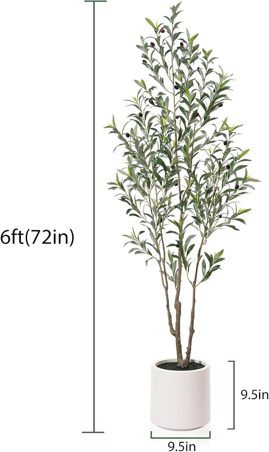Artificial Olive Trees, 6 Ft Tall Fake Olive Trees for Indoor, Faux Olive Silk T