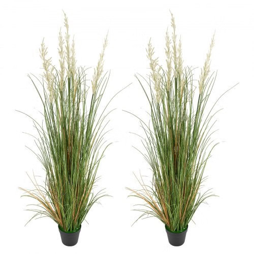Artificial Grass Plant, 2 Pack 47 inch Reed Flower Grass in Pot, Premium PVC Fau