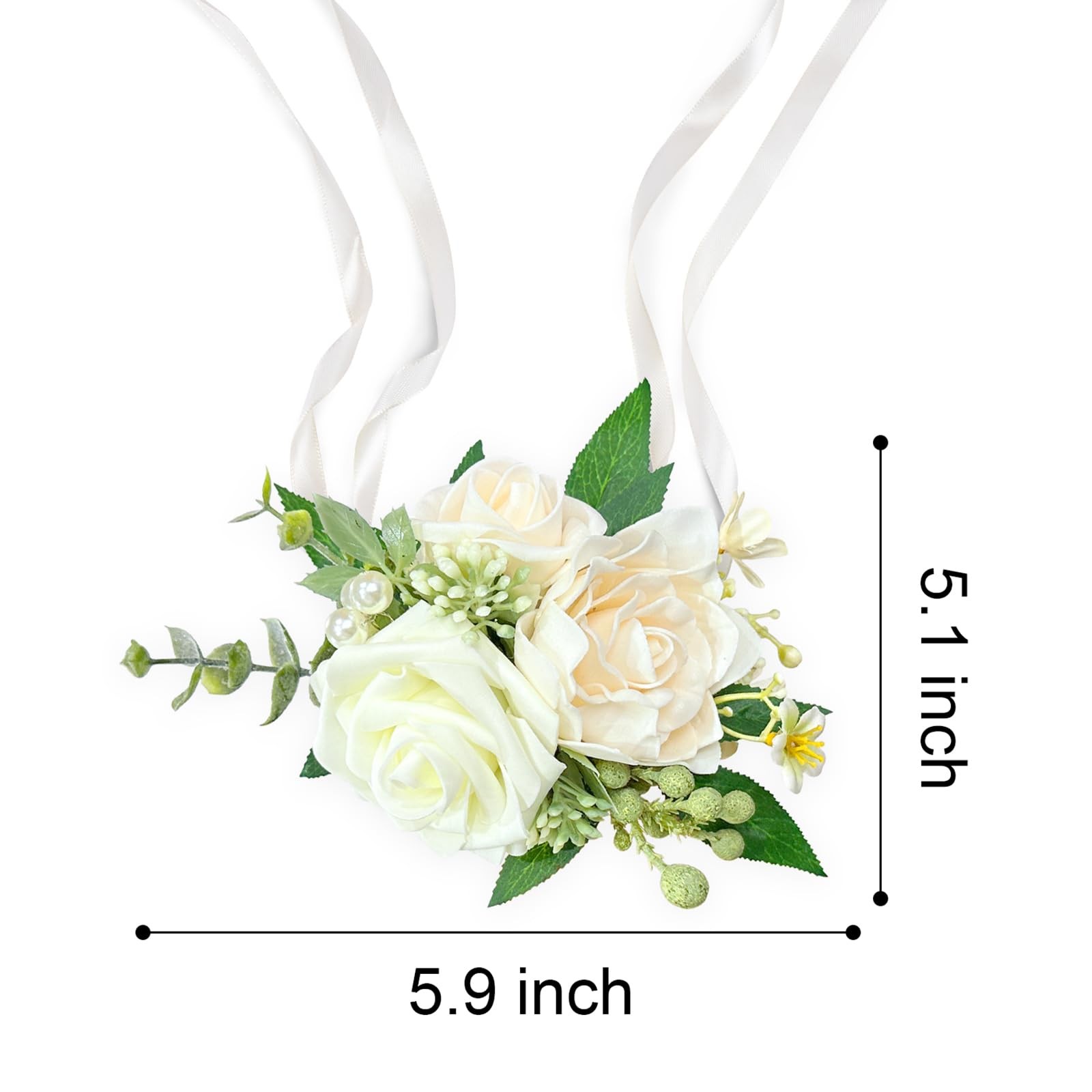 Ivory Rose Wrist Corsages White Flower Bridal Wristband Wedding Decor 6 PCS