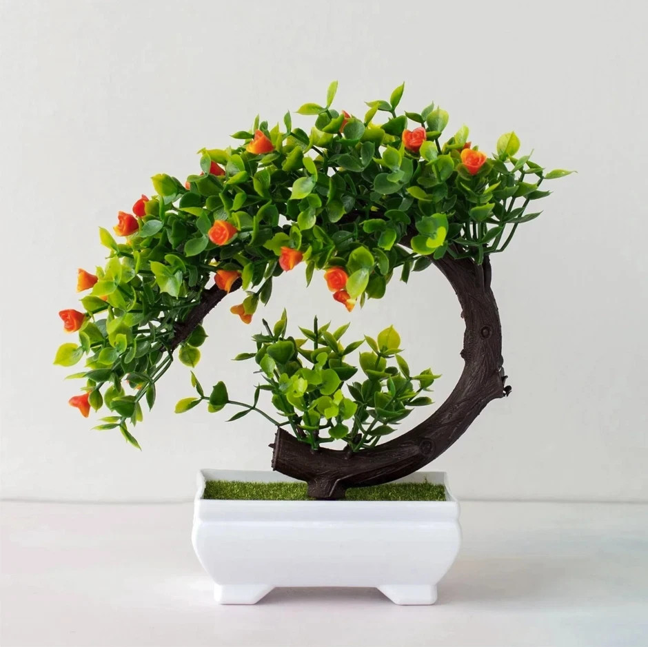 1pc Artificial Bonsai Plant Fake Flower Tree Potted Table Decor
