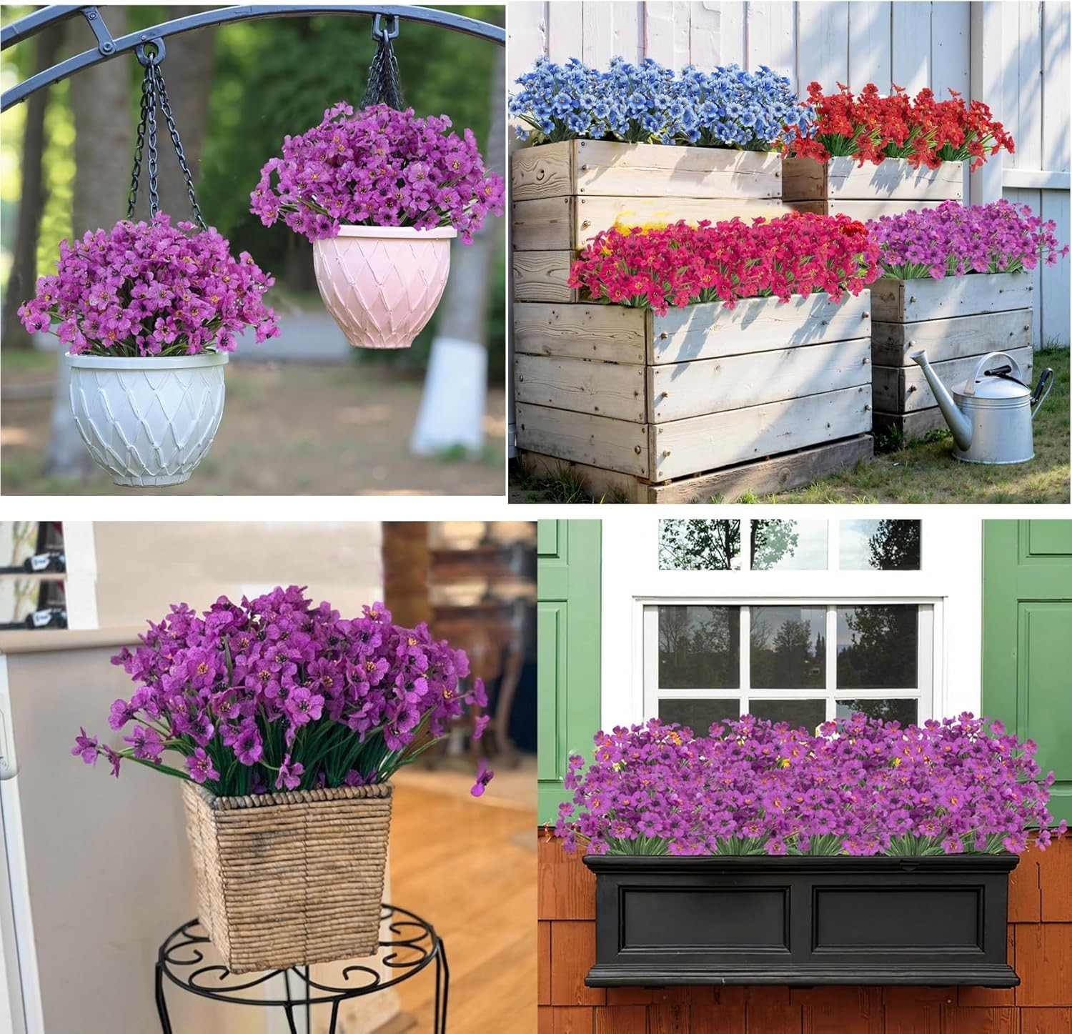 24 Bundles Artificial Flowers for Outdoors Decoration, UV Resistant Purple Si…