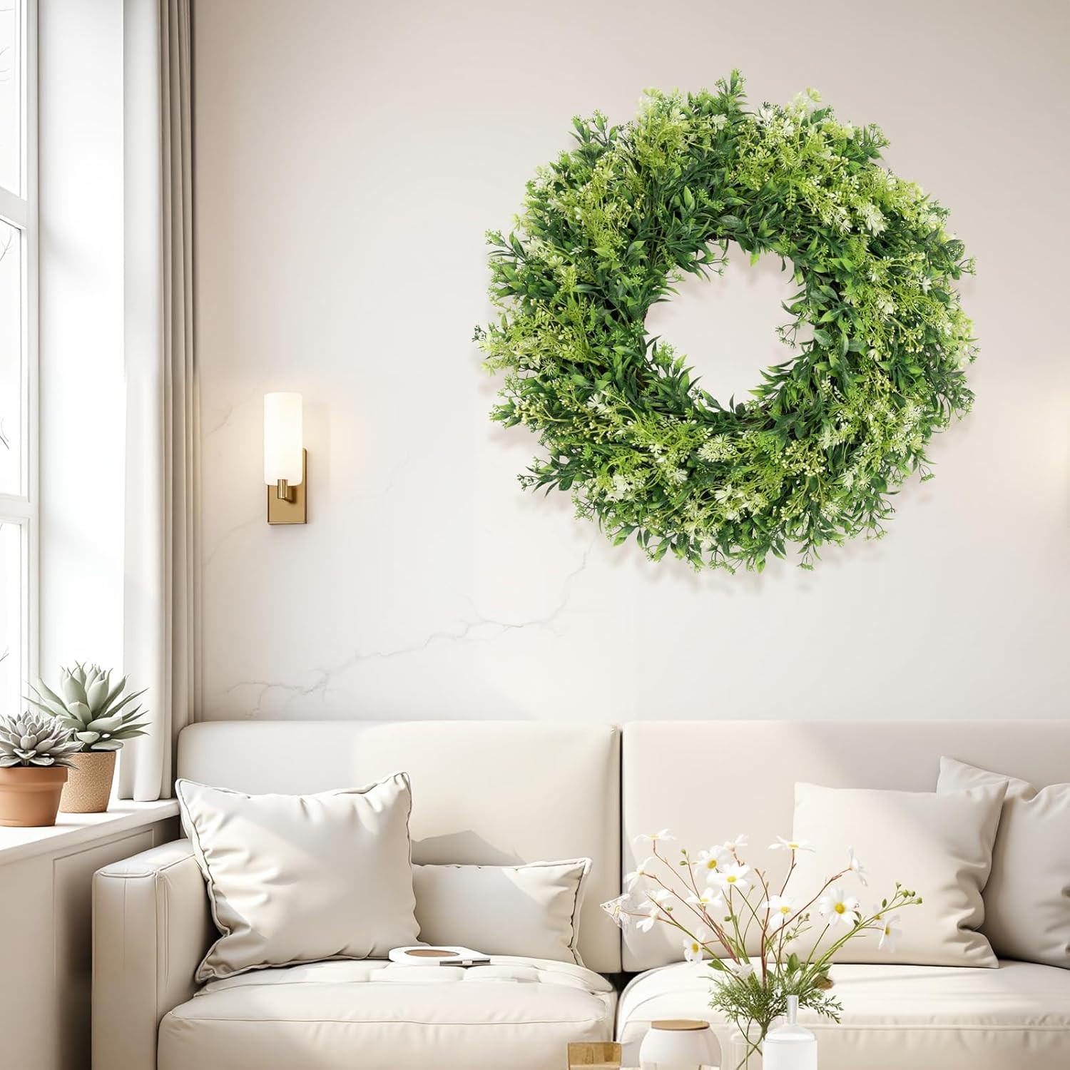 28 Inch Large Eucalyptus Wreaths for Front Door Artificial Green Leaves Greenery