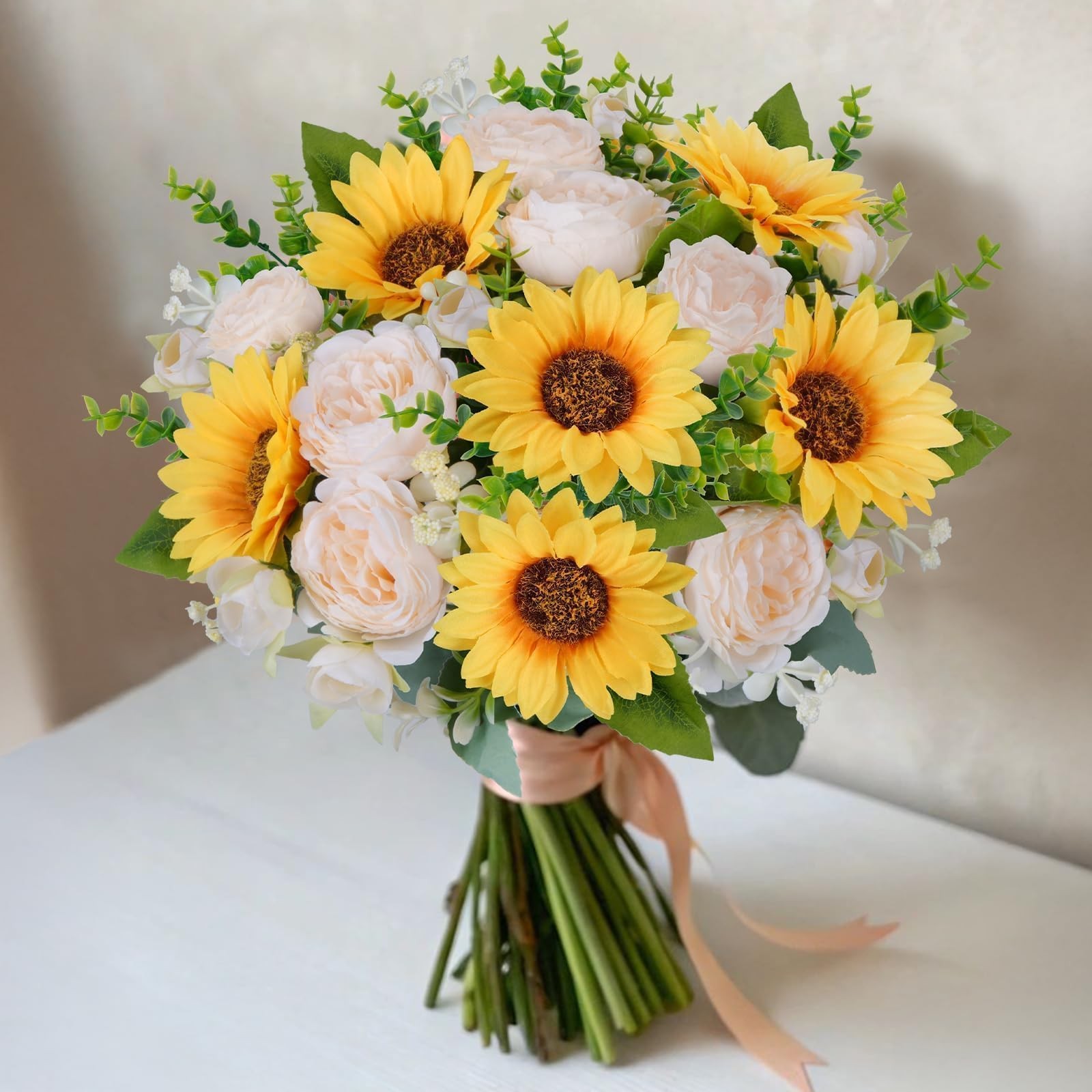 10 PCS Sunflowers Artificial Flowers Silk Mixed Faux Peonies Bouquet Grave