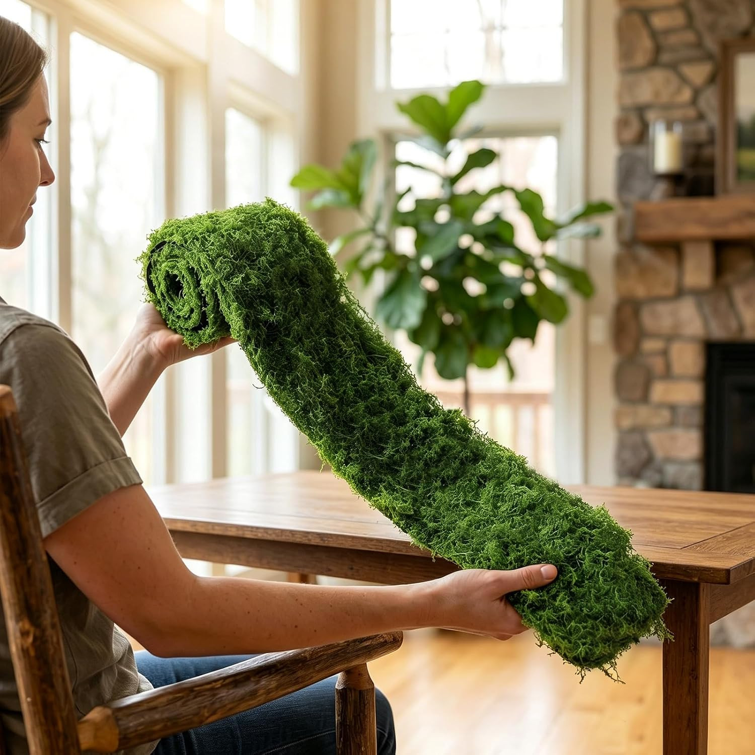 Artificial Moss Mat, 4″ X 47″ Dark Green Fake Moss Roll for Crafts Table Runner