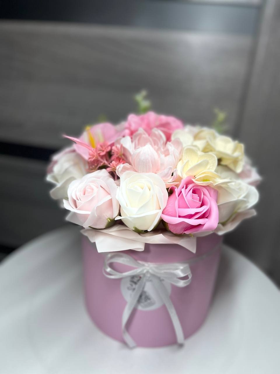 Elegant Soap Flower Arrangement Pink Roses Peonies Gift Box Wedding Decor