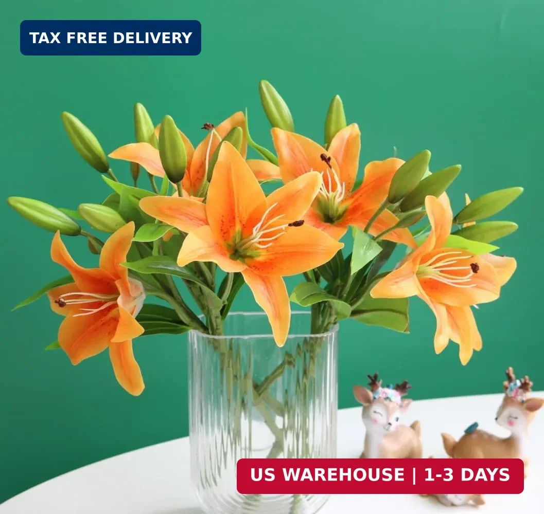 6 Bundles Artificial Tiger Lily Flowers White Touch Lilies Flower Bouquet Faux F