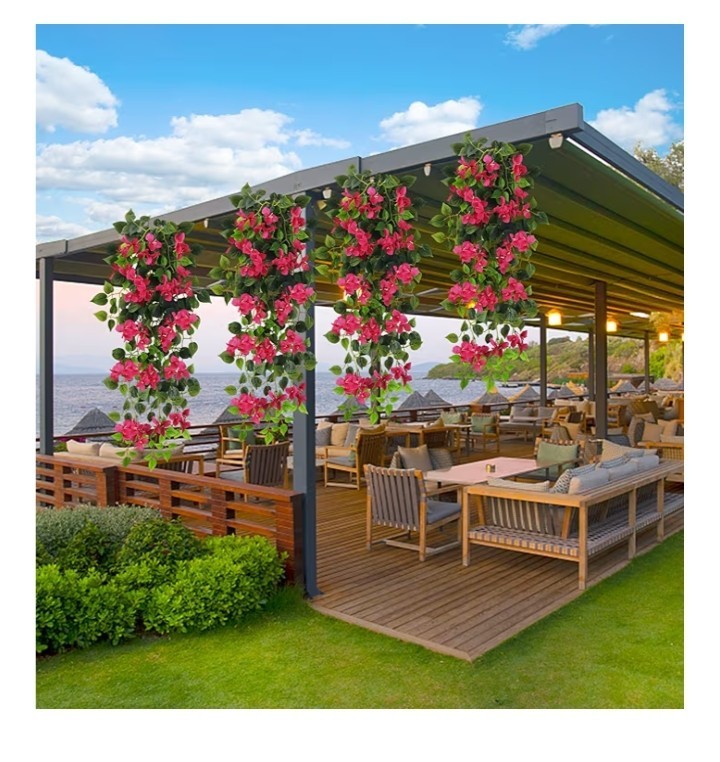2pcs Artificial Bougainvillea Bouquet Flowers Vine UV Resistant Faux Silk Plasti