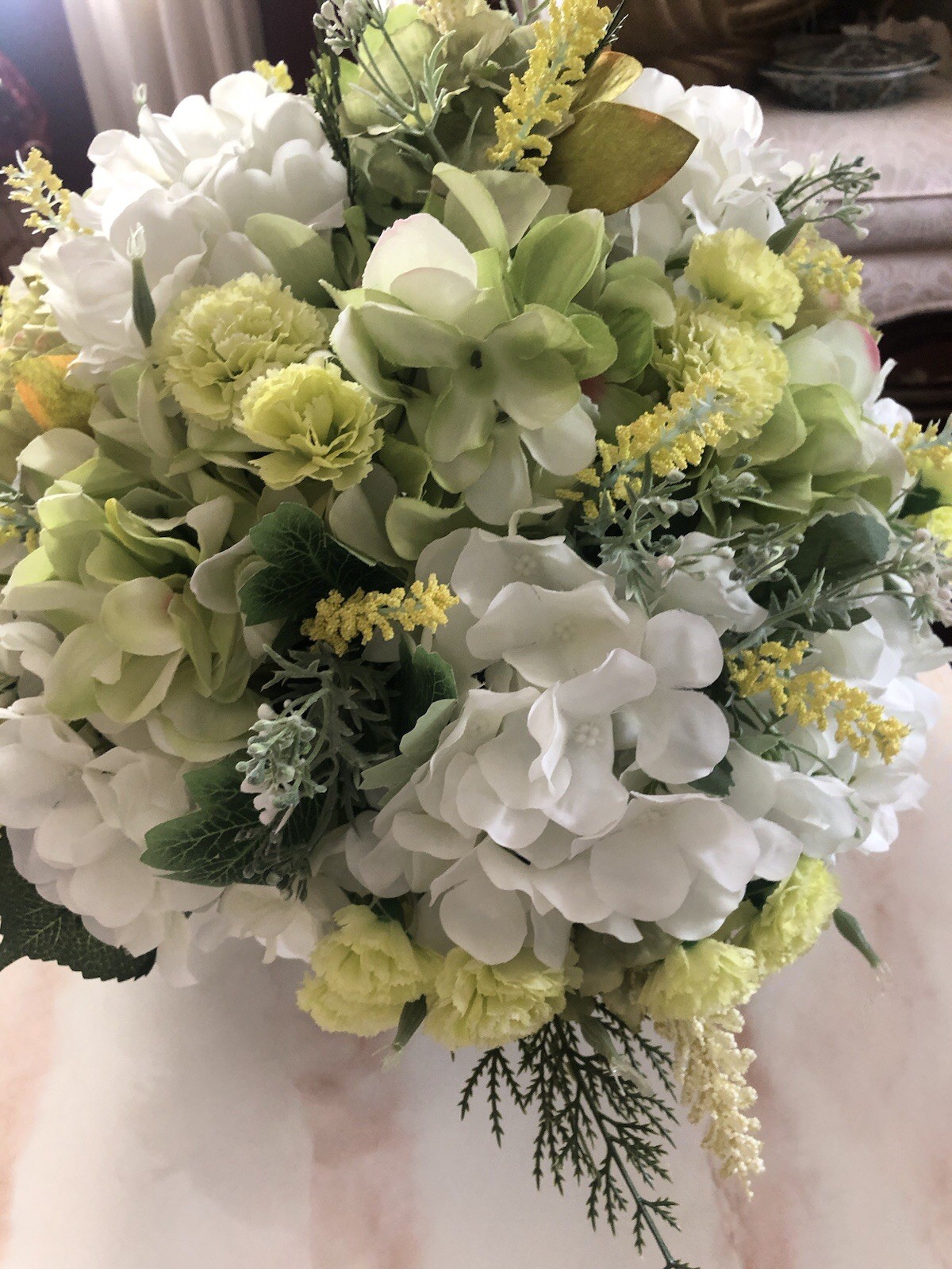 Green Spring Floral Arrangement Green And White Hydrangea And Peony Centerpiece