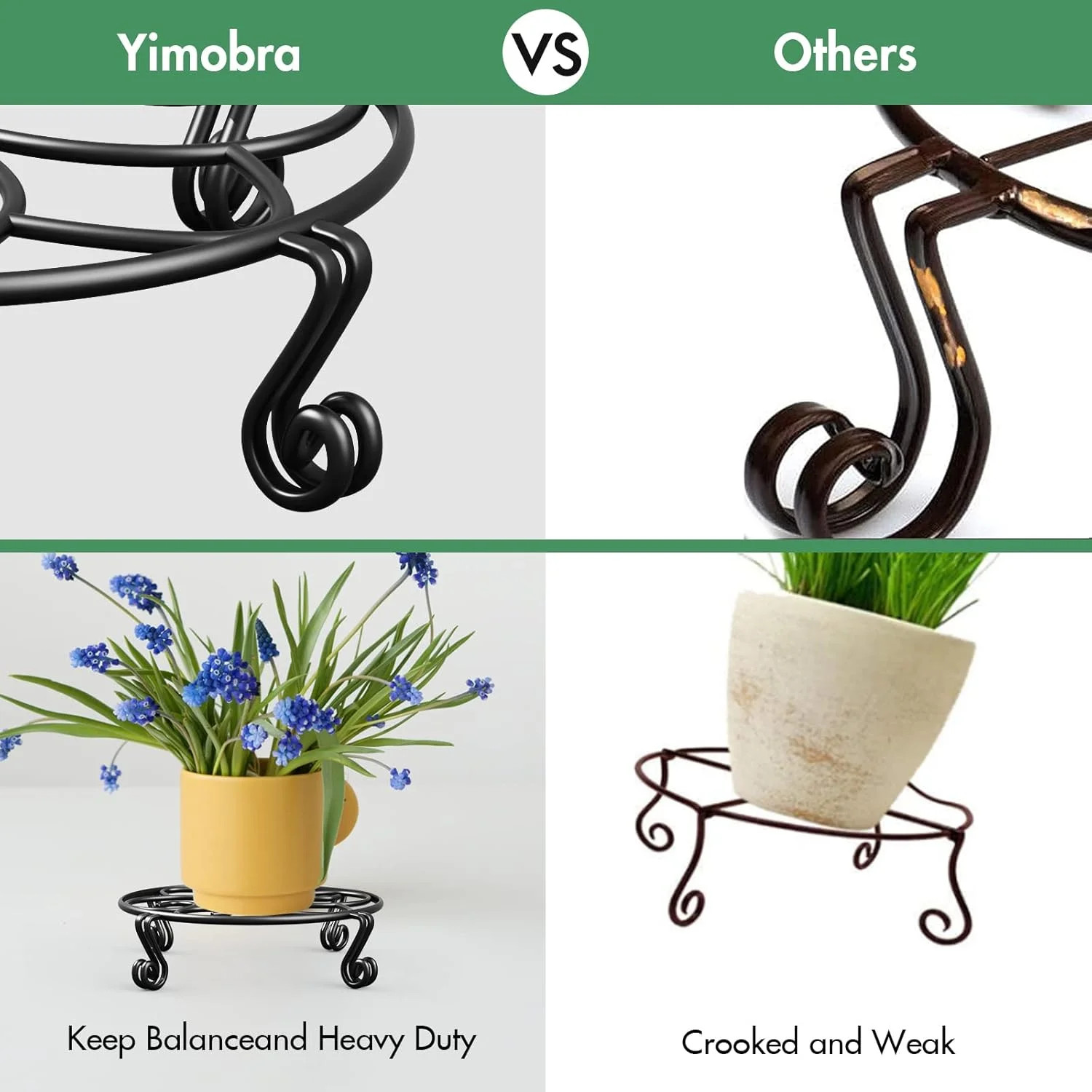 Yimobra 2 Pack Plant Stand for Flower Pot Heavy Duty Potted Holder Indoor Outdoo
