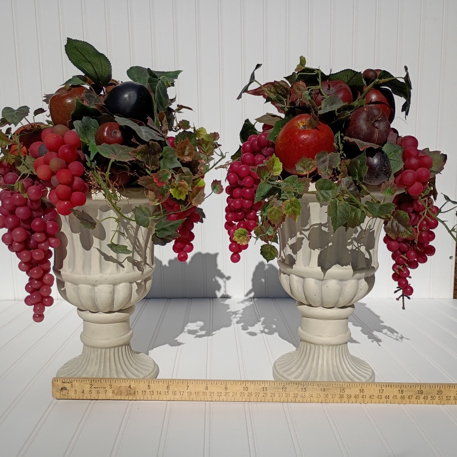 Vintage MCM Ceramic Urn Planters Neo Classical Regency Grapes Arrangements PAIR
