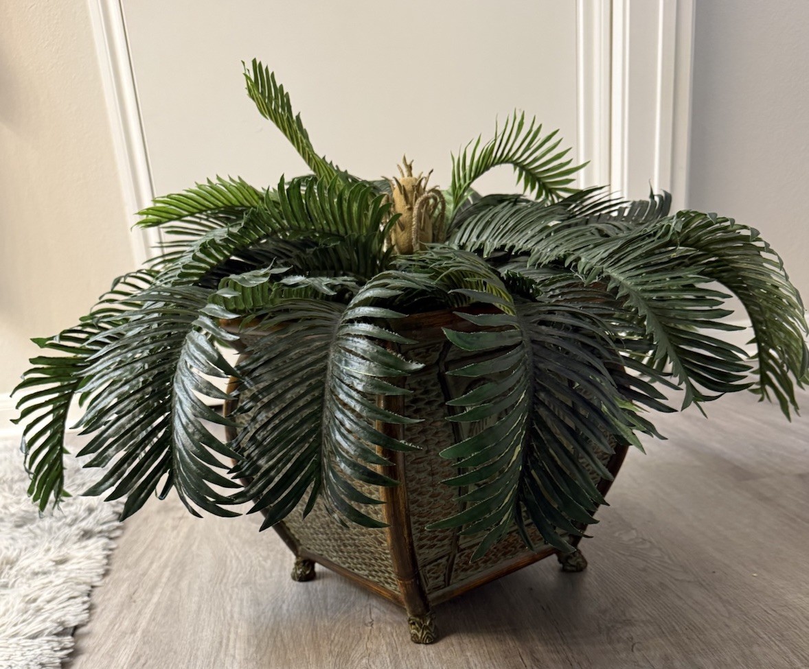 Nearly Natural 25in. Cycas Artificial Plant in Basket In Another Vintage Basket