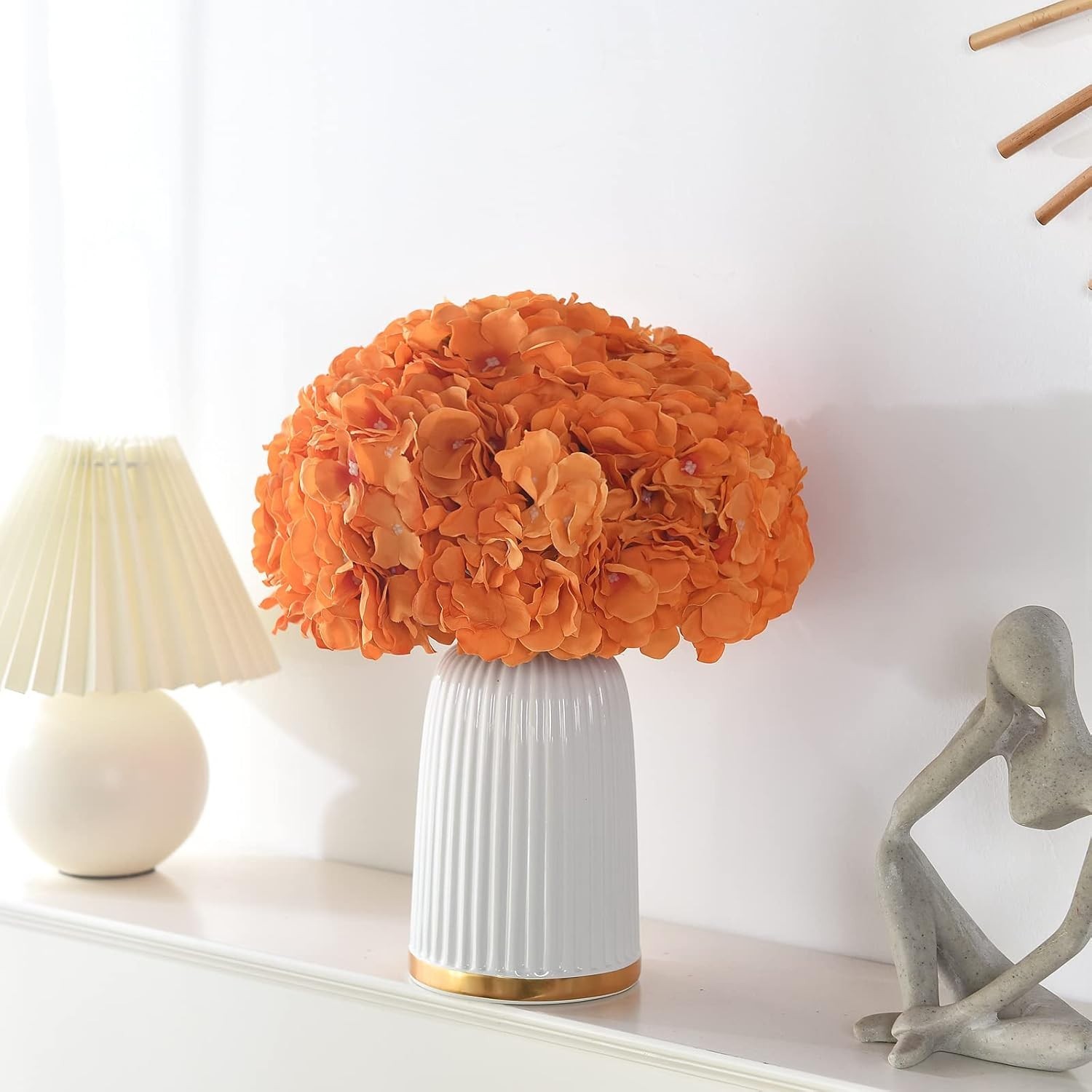 Realistic Silk Hydrangea Flower Heads – 10PCS Orange for Indoor Decor