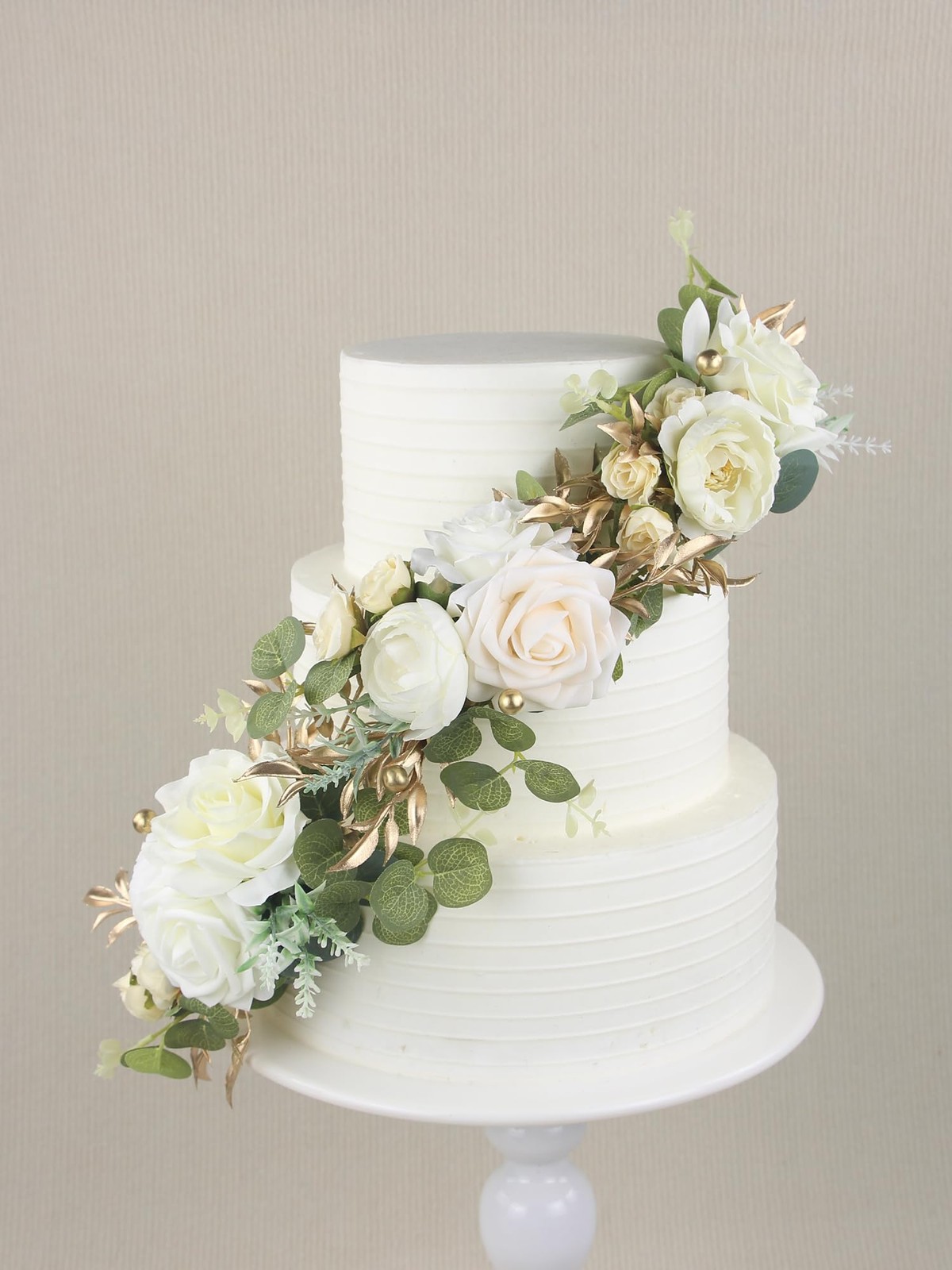 3 PCS Pre Made Cake Toppers Flowers Decorations Wedding Baby Shower White