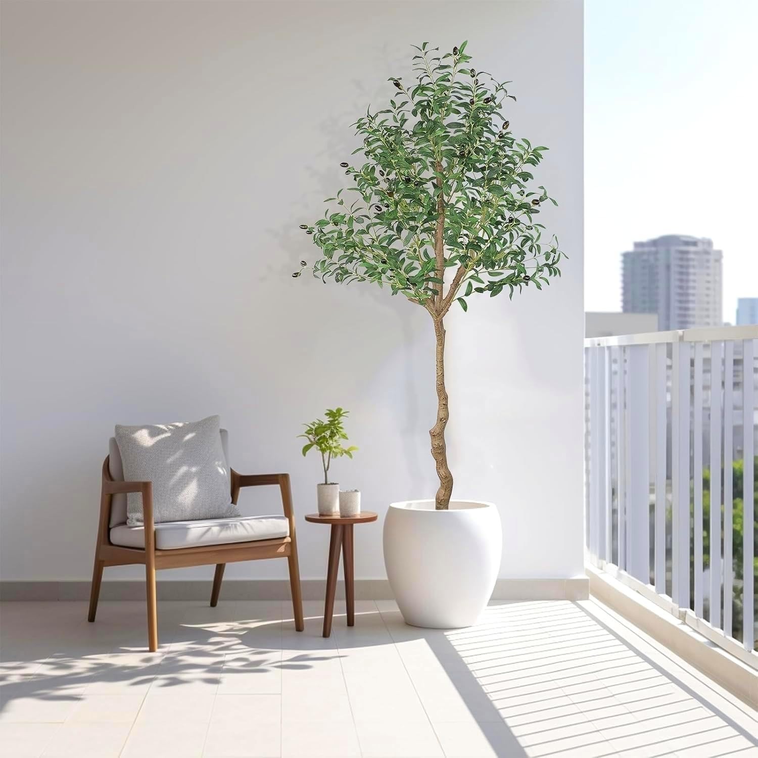 Artificial Olive Tree 6FT Tall Fake Plant with Planter 72in Realistic Trunk