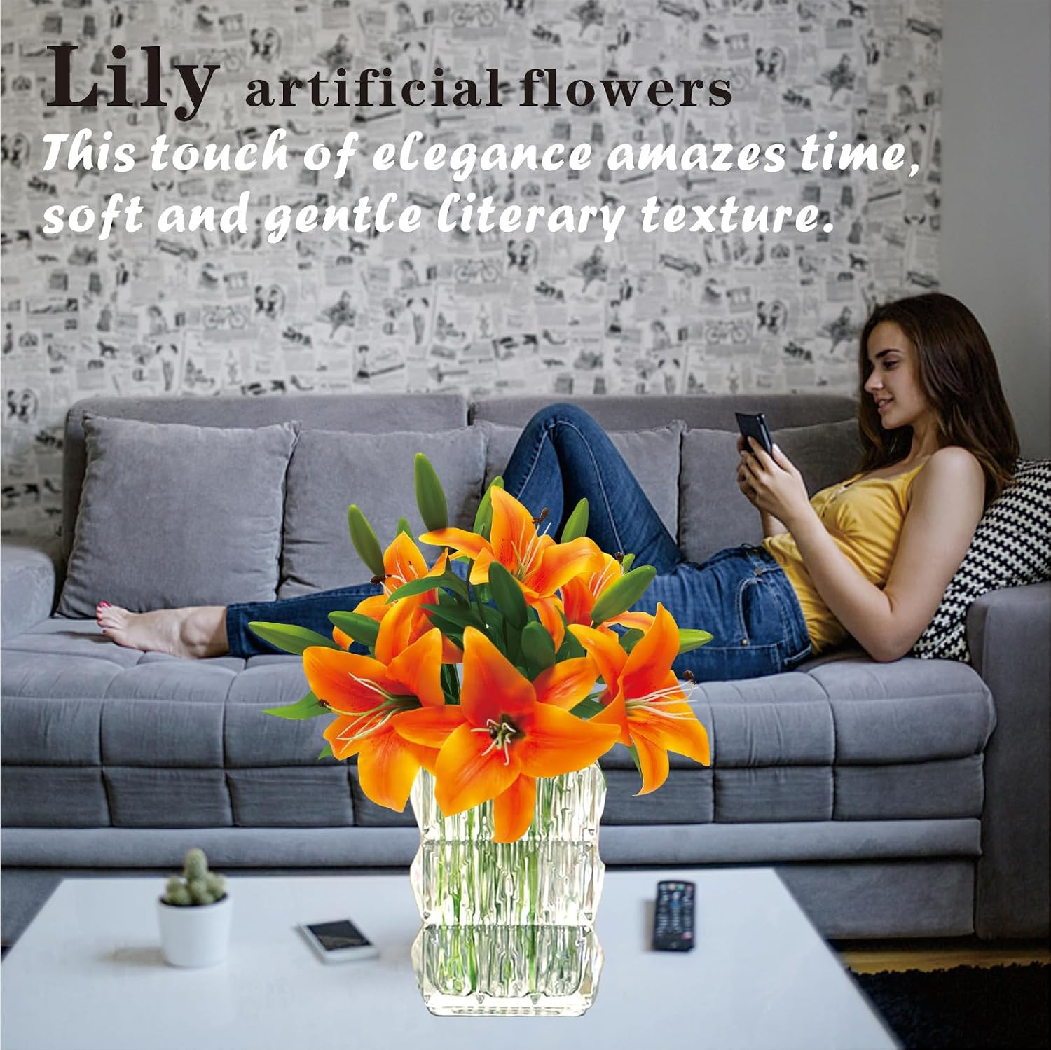 6Pcs Lilies Artificial Flowers Orange Lilies Real Touch Tiger Lily Fake Lillies