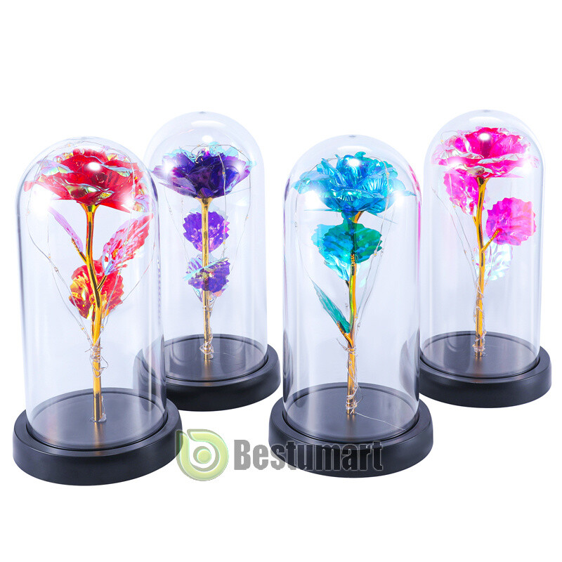 Eternal Forever Galaxy Rose Flower In Glass Dome LED Light Valentine’s Day Gift