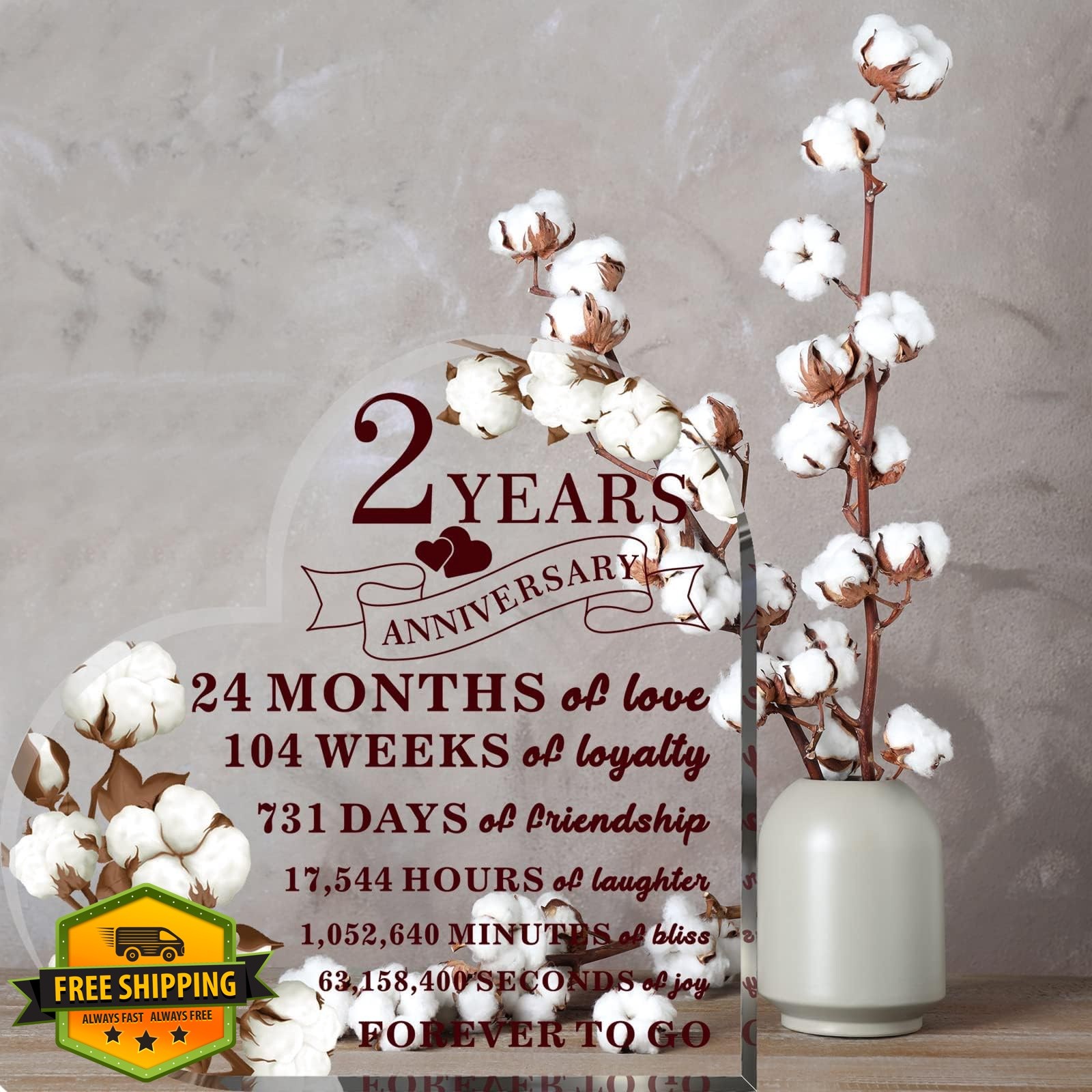 YLOLUL Cotton Flower 2 Year Anniversary Gift Acrylic